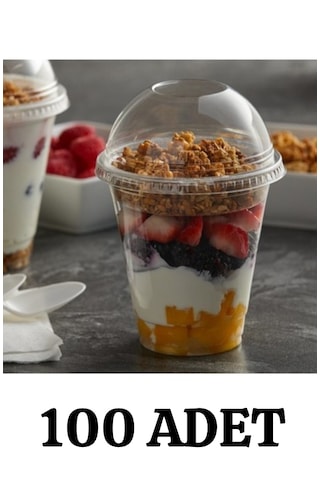 Plastik Milkshake Bardağı 100'lü Kapaklı Şeffaf Meşrubat Bardağı