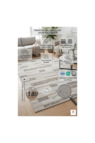Premium Akrilik Leke Tutmaz Modern Salon Halısı - 462.000 Vuruş Sık Dokuma - Oeko-tex Sertifikalı Çok Renkli
