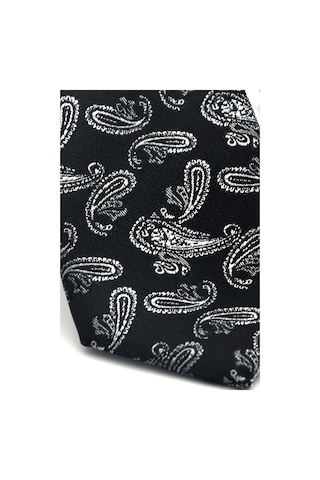 Gaffy Gri Şal Desenli Siyah Dokuma Kumaş Mendilli Slim Fit Kravat // Sdk-2507-1 Siyah