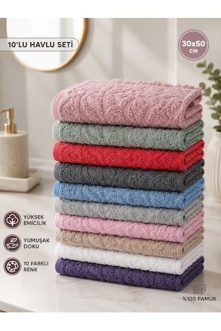 10'lu Mutfak Havlusu Seti 30x50 Cm Pamuklu Kurulama Bezi Renkli El Havlusu Yüksek Emici Çok Amaçlı Çok Renkli