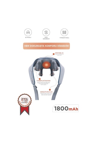 Torima Vnb-01 Gri İnsan Eli Hissi Veren Şarjlı Masaj Cihazı Boyun Sırt Ve Bacak Masaj Cihazı