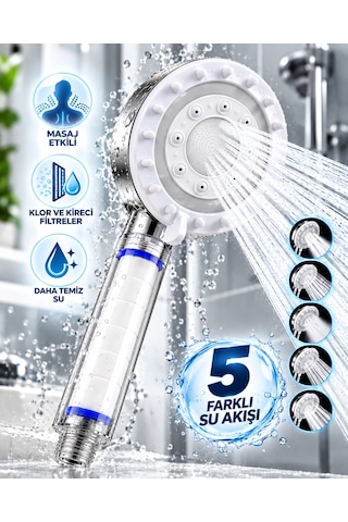 Klor Ve Kireç Filtreli Duş Başlığı 5 Farklı Su Akışı Masaj Etkili Filtreli Duş Başlığı Belirtilmemiş