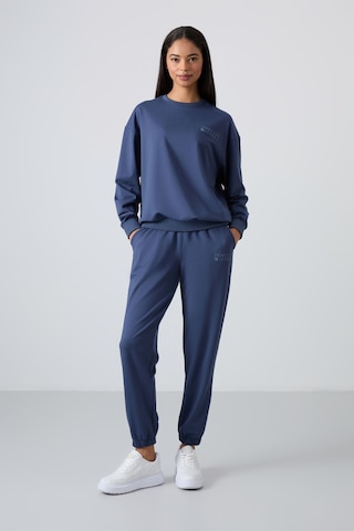 Tommy Life Petrol Basic Pamuklu O Yaka Oversize Lastik Paça Kadın Eşofman Takım - 95287 Petrol