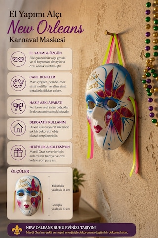 El Yapımı New Orleans Karnaval Maskesi