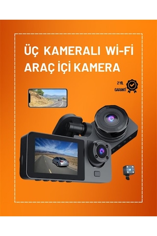 Full Hd Çözünürlüklü Üç Kameralı Araç İçi Kamera Park Ve Sürüş Güvenliği 13775660