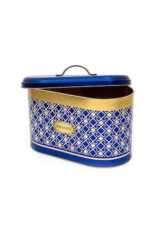 Turkish Blue Swt Home Desenli Oval Metal Ekmek Kutusu, 10.4 Lt Mavi