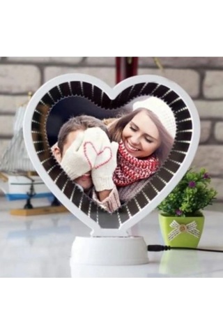 Kişiye Özel Fotoğraflı Kalp Şekilli Sihirli Led Ayna