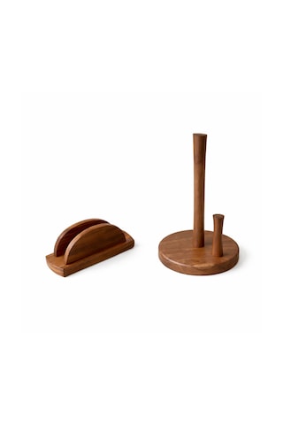 CH woodline Ceviz Kağıt Havluluk Ve Peçetelik Seti Doğal Ahşap Mutfak Organizer, 2 Li Set, Dayanıklı Ve Dekoratif Tasarım -