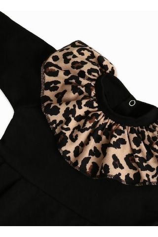 Kız Çocuk Leopar Yakalı Çıtçıt Detaylı Tulum Salopet Tlm-0051 Siyah