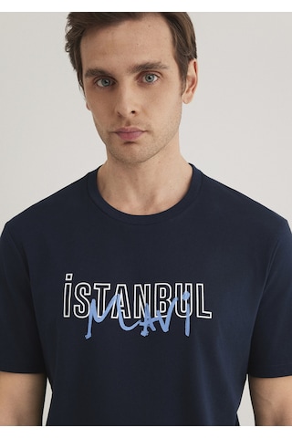 Mavi İstanbul Baskılı Lacivert Erkek T-shirt M067114-34319 Lacivert