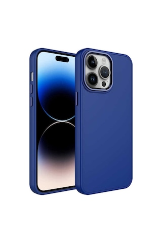 Apple Uyumlu iPhone 13 Pro Kılıf Metal Çerçeve Ve Buton Tasarımlı Silikon Zore Luna Kapak Lacivert