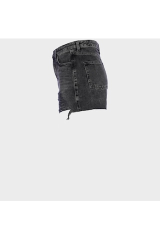 Antrasit Yüksek Bel Patı Fermuarlı Yıprtamlaı Jean Şort C 4534-094 Antrasit