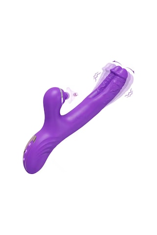 Carmine G-bölgesi Ve Klitoral Titreşimli Çift Başlı Dildo Vibratör Mor