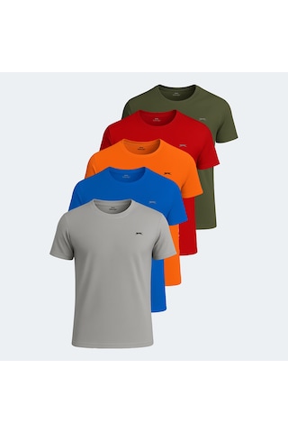 Slazenger OSWIN 5 li Set Erkek  Gri - Haki - Kırmızı - Saks Mavi - Turuncu Tişört