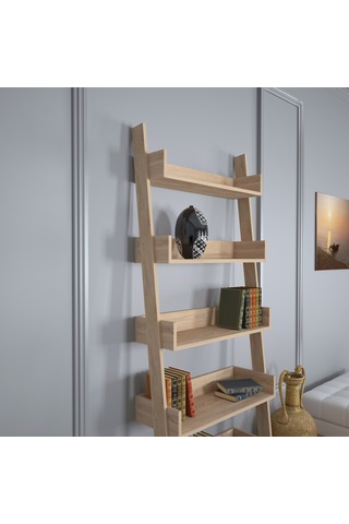 Pasifichome Only Raflı Açık Meşe Merdiven Kitaplık / Duvara Monte Kitaplık