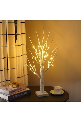 Mufunye 60cm Yüksek 24 Led Işıklandırmalı Beyaz Ağaç Dekoratif Lambası, Zamanlama Fonksiyonu İle Noel, Parti Ve Ev Dekorasyonu Için Isınma Işığı Diğer