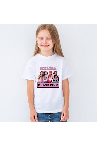 Isme Özel Blackpink Baskılı Unisex Çocuk Tişört T-Shirt Mr-03 Beyaz