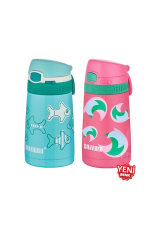 Shamobo 2li Set Pipetli Çelik Termos 350ml -6 Saat Isı Yalıtımı- Turkuaz