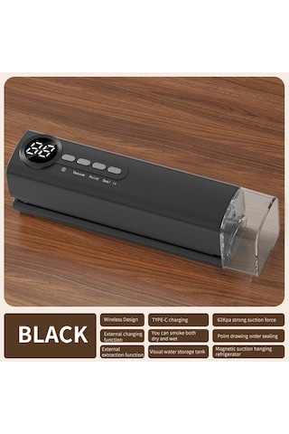 Honeybeeshop Siyah Gıda Koruma Kompakt Usb Vakum Sızdırmazlık Cihazı Otomatik Çalışma Dijital Ekran 62kpa Emiş Şişirme Çıkarma Su Depolama