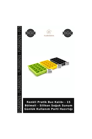 Renkli Pratik Buz Kalıbı - 15 Bölmeli - Silikon Soğuk Sunum Günlük Kullanım Parti Hazırlığı Çok Renkli