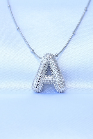 316l Çelik Zincirli Zirkon Taşlı A Harfli Gümüş Renk Bubble Koly Renkli