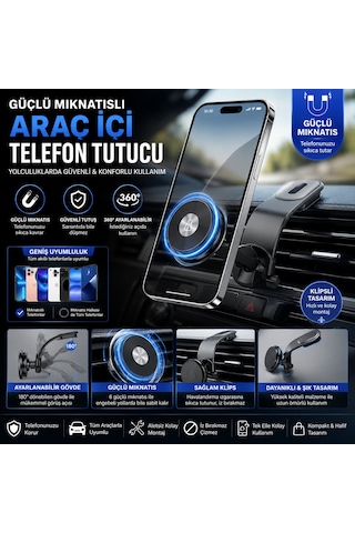 Manyetik Araç İçi Telefon Tutucu Torpido Üzeri Ekran Üzeri Kullanım İçin Tüm Araçlara Uyumlu