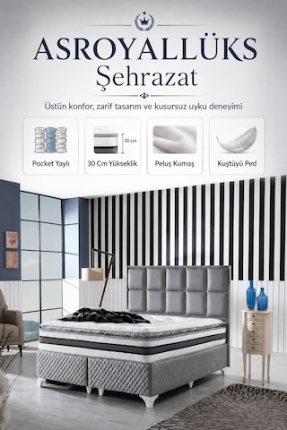 Royal Lux Bedding Şehrazat Pedli Paket Yaylı Yatak Tavşan Kumaş
