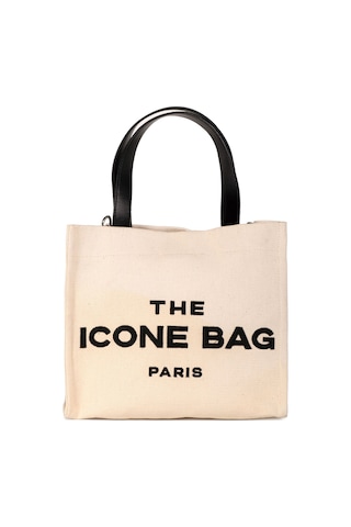 Bej The Icone Bag Paris İşlemeli Tote Kadın Kol Çantası Ve Omuz Çantası Orta Boy Bej