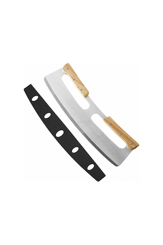 Geekyou 35cm Profesyonel Pizza Dilimi Kesici, 430 Paslanmaz Çelik Rocker Bıçak, Kaymaz Korkuluklu Ahşap Saplı, Lavaboda Temizlenir Diğer