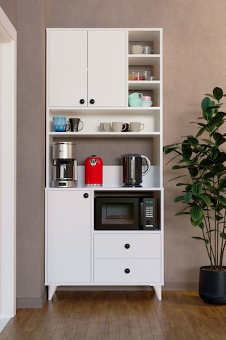 Atlas Kahve Köşesi Çok Amaçlı Dolap Beyaz Beyaz