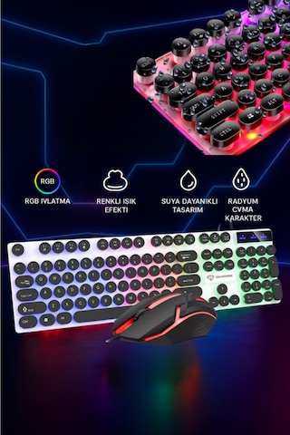 Rgb Işıklı Usb Kablolu Klavye Mouse Seti Ultra Slim Suya Dayanıklı Klavye Mause Seti Diğer