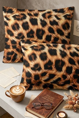 More Home %100 Pamuklu 5d Kapaklı Yastık Kılıfı 2 Adet 50 X 70 Cm -leopar Postu Çok Renkli