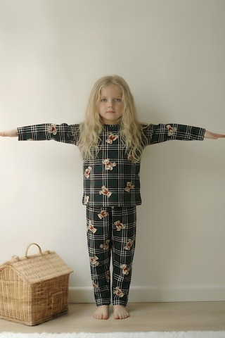Esila Kids Kız Çocuk Pijama Takımı Uzun Kollu Ayıcık Desenli Yeşil