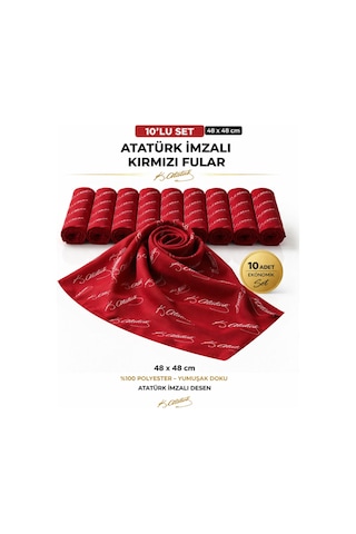 Tarzını Seç 10 Lu Kırmızı Atatürk İmzalı Bandana / Fular Set