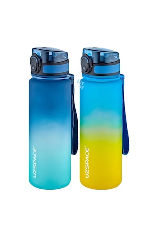 Uzspace 2'li Tritan Matara Seti 500 Ml Çift Renk Softtouch Ff Collection Tritan Su Matarası Lacivert - Turkuaz