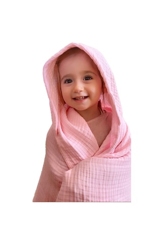 4 Katlı Müslin Kapşonlu Bebek Çocuk Banyo Havlusu Kundak Pembe