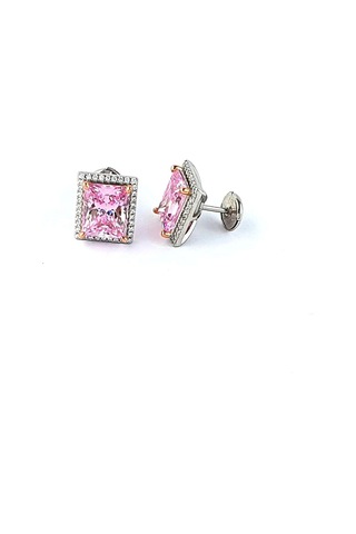 Sky Diamond Pink Aleksandrit Taşlı 925ayar Gümüş Beyaz Altın Kaplama Lüks Baget Küpe Gümüş