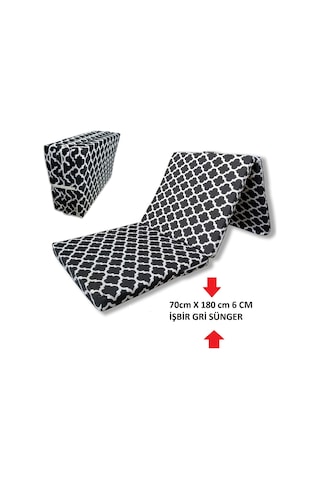 Katlanir Kamp Yataği Çadir Yataği 70x180 6 Cm Işbir Gri Kalin Sünger Karaçati Model Siyah