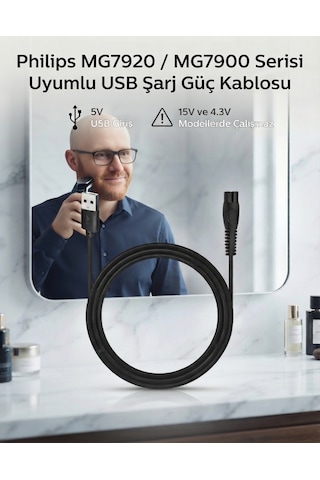 Philips Mg7920 / Mg7900 Serisi Uyumlu Usb Şarj Kablosu - Tıraş Makinesi Güç Kablosu