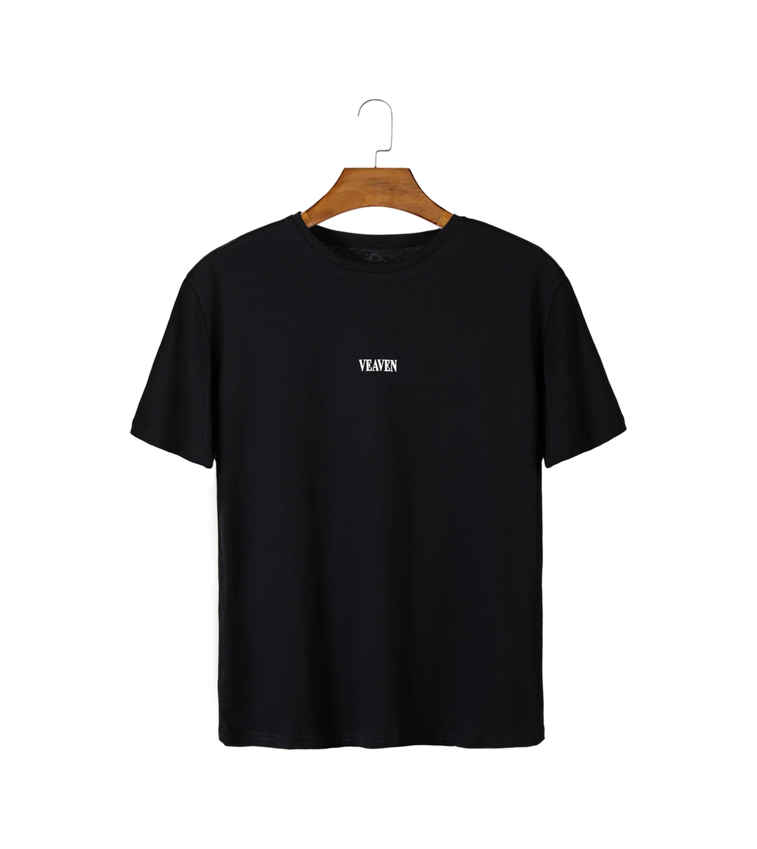 Unisex Siyah Önü Veaven Baskılı Bisiklet Yaka Oversize Kalıp Basic Pamuklu T-shirt Siyah1