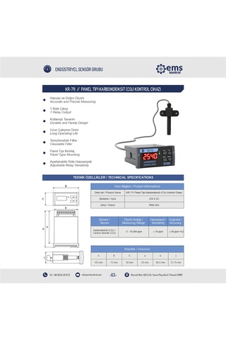 Ems Kontrol - Panel Tipi Karbondioksit Kontrol Cihazı 0-10.000 Ppm