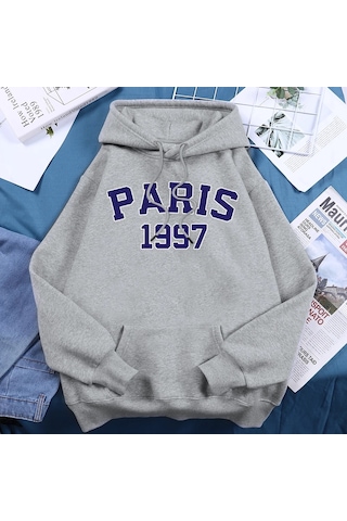 Tarzsokak Paris 1997 Sokak Şehir Mektup Baskı Hoodies Kadınlar Sıcak Polar Günlük Kazaklar Moda Rahat K Gri