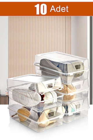 10'lu Şeffaf Erkek Ayakkabı Saklama Kutusu