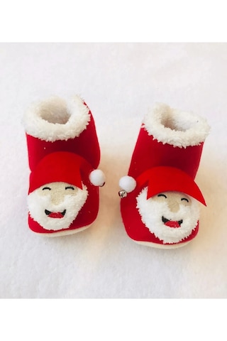 Bilge Trend Yılbaşı Noel Baba Kabartmalı Bebek Panduf Kırmızı