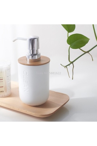 Bambu Ahşap Sıvı Sabunluk Şampuan Şişesi El Temizleyici Duş Jeli Sabun Şişesi El Sabunu Dispenseri