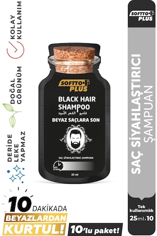 Softto Plus Black Hair Doğal Görünümlü Saç Siyahlaştırıcı Anında Etkili Şampuan Boya 25mlx10 Adet Boyalı