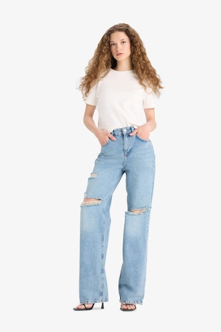 Defacto Straight Wide Yırtık Detaylı Yüksek Bel Uzun Jean Yıkamalı Pantolon E8016ax25smnm28 Mavi