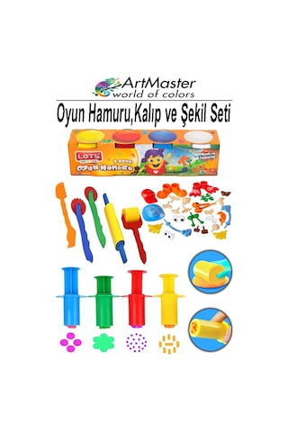 4 Renk Oyun Hamuru Lets Oyuncak Kalıp Enjektör Seti Merdane Silindir Kesici Şekiller 1 Paket Etkinlik Okul Anasınıfı Çok Renkli