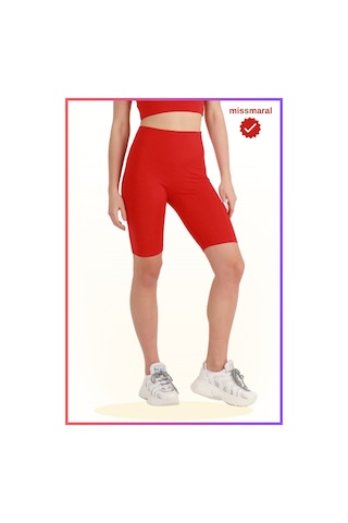 Missmaral Kadın Yüksek Bel Toparlayıcı Tayt Kısa Spor Şort Deniz Havuz Spor Biker Shorts Kırmızı 1070 Kırmızı