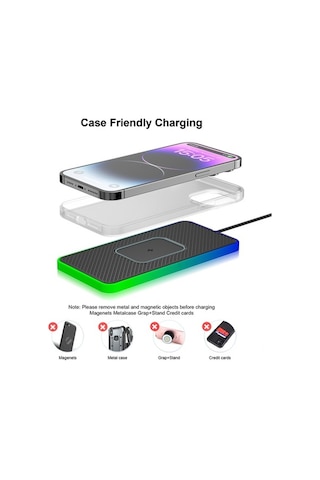 Didadodo 2 In 1 15w Kablosuz Şarj Cih. Kaymaz Mat, Renkli Işıklı Usb-c Kablo 0,5 M